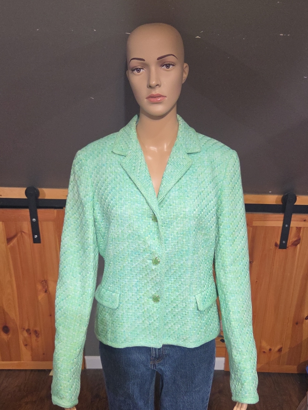 Elie Tahari Mint Green Textured Blazer Jacket
